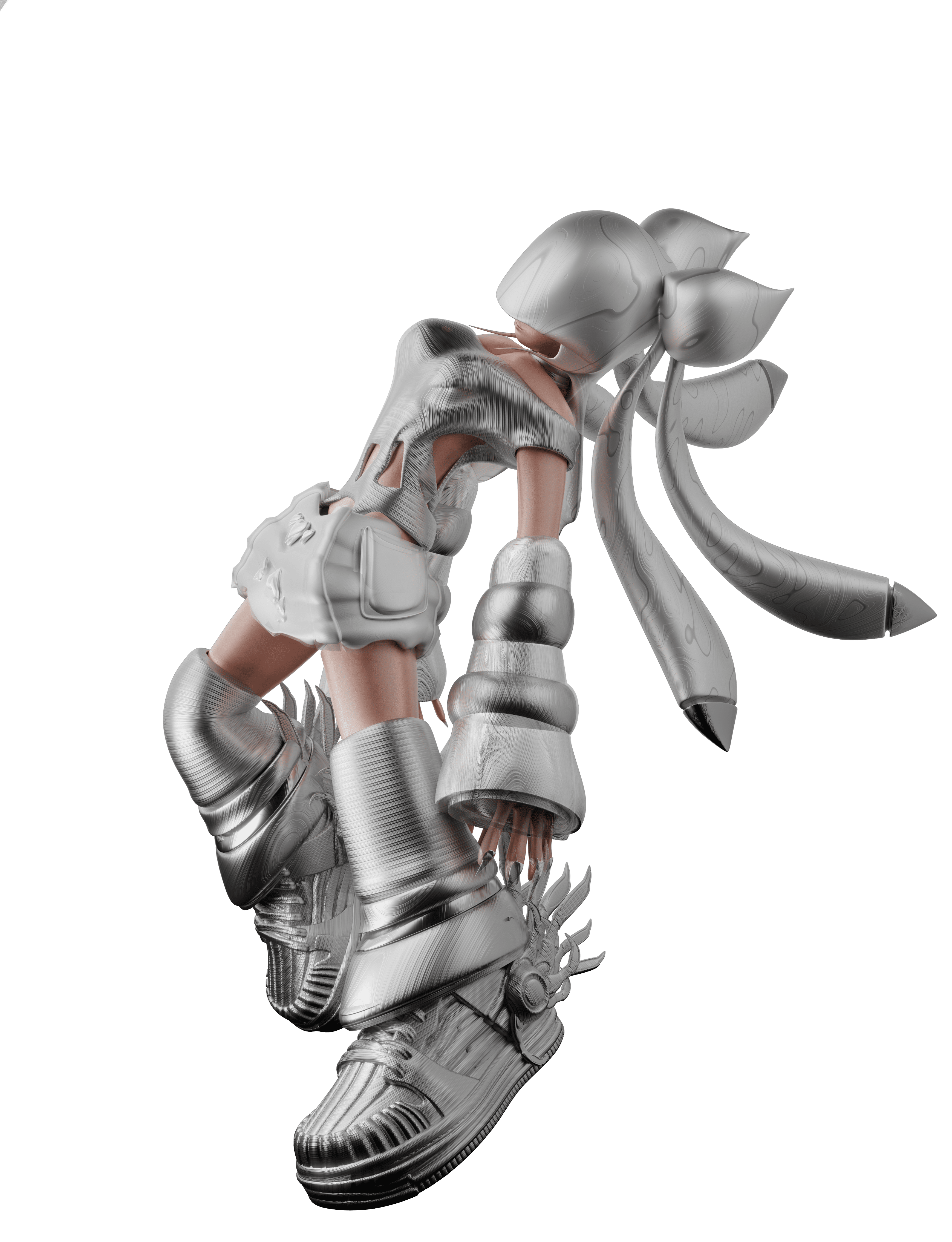 adry foxy personnage 3D style moderne metalic blanc